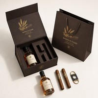 Caja de Regalo Personalizada para Whisky y Cigarros, Caja Rígida Marrón Oscuro con Detalles en Dorado, para Whisky Single Malt y Cigarros
