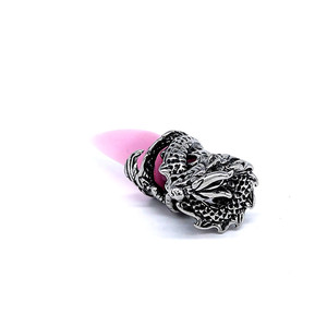 yunnique Dragon Tooth Pendant <b>Necklace</b> Stainless Steel <b>Pink</b> Gemstone Unisex Jewelry Animal Zodiac Design - Product Image 3