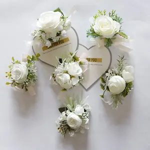 White Series Artificial Rose Berry Fruit Bridal Corsage Wrist Flower Set For New Party Wedding Supplies
