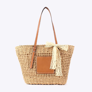 A Generation of New Fashion <b>Square</b> Woven Bow Bag Summer Seaside Holiday Large Capacity Double Root Women's Tanjing - Product Image 6