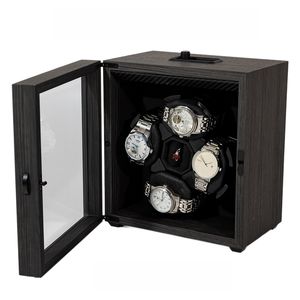 Boîte à remontoir automatique pour montres, 4 emplacements, en placage de bois de santal noir, entièrement intelligente, silencieuse et active - Product Image 3