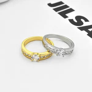 Hot Selling Fashion Jewelry Gold Plated Custom Woman Rings Full Diamond Zircon Rings For diamond couple rings