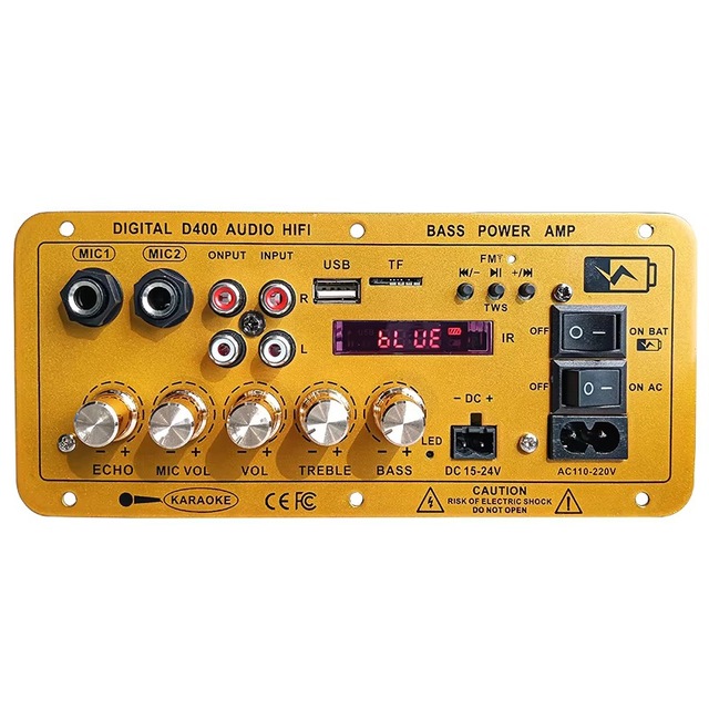 Golden Color D400 Mono Channel 100W Powerful Amplified Board DC12V Rechargeable Power Amplifier Board Module With LCD Display