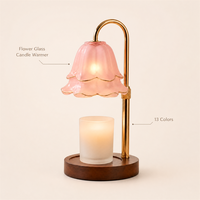 Lámpara de Aromaterapia con Calentador de Velas de Cristal con Diseño Floral, Fundidor de Cera LED con Base Dorada para el Hogar, Dormitorio, Sala de Estar, Venta al por Mayor