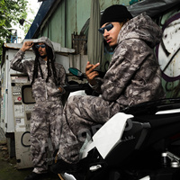 Ensemble survêtement personnalisé grande taille, sweat-shirt et pantalon de survêtement personnalisé, camouflage arboricole réel, lavage à l'acide, jogging ample évasé, survêtement pour homme
