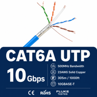 Câble Ethernet en cuivre à conducteur solide Cat6A UTP, 4 paires, 23AWG, 500 MHz, 305 m, marque Shibei, pour le câblage des bureaux et des centres de données