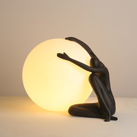 Lampe sur pied à grande abat-jour sphérique avec base sculptée en forme de figure humaine, LED E27, intensité réglable, haute luminosité