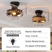 Ventilateur de plafond rétro avec moteur DC, éclairage de chambre, ampoule Aspa 40W, lampe en cage, télécommande, minuterie, 6 vitesses, réversible