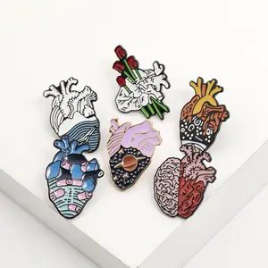 Manufacturer Custom Lapel Pin Horror Anatomical Heart Enamel Pins In Stock Positive Quotes