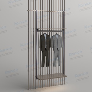 Accessoires pour magasin de vêtements pour hommes : Porte-chemises double zone, présentoir à cravates, étagère réglable, éclairage LED - Product Image 3