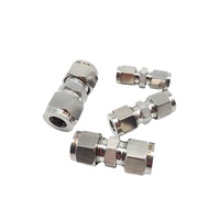 304/316 Acier Inoxydable Hex Double Virole Raccord Droit Égal 3-24.5mm 1/8 "-3/4" Tube Joint