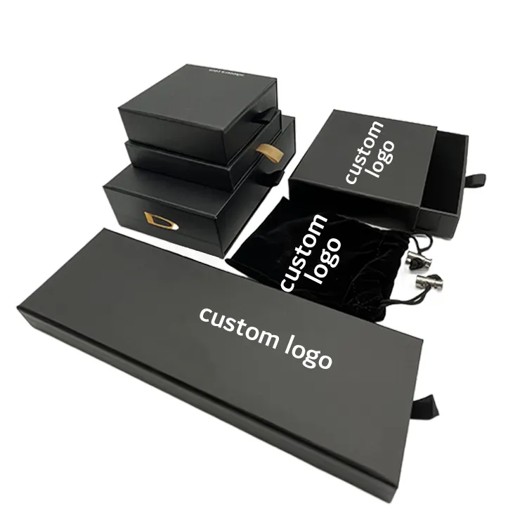 छोटे कार्डबोर्ड छोटी काली प्यार मखमल आभूषण उपहार बॉक्स बैग बंडल काले पैकेजिंग थोक आभूषणों के साथ बैग और बक्से