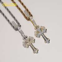 Pendentif croix en diamant cultivé en laboratoire bicolore NGIC, argent sterling 925, bijoux hip-hop, pendentifs personnalisés pour hommes