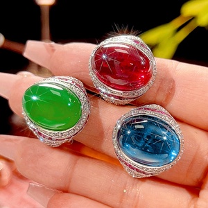 Fashion Jewelry Eco-friendly Copper 13*18mm Red Corundum Cubic Zirconia Vintage Statement <b>Ring</b> for Feminine Statement Looks - Product Image 5