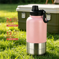 Bouteille d'eau portable 3 en 1 pour chien, gamelles en acier inoxydable isolées, distributeur de nourriture et d'eau pour voyage en extérieur