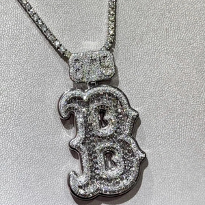 <span class=keywords><strong>Pendentif</strong></span> personnalisé en <span class=keywords><strong>argent</strong></span> sterling 925 taille émeraude VVS1 Moissanite en couches initiale lettre B <span class=keywords><strong>pendentif</strong></span> épais glacé - Product Image 4