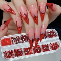 Coffret de 12 compartiments d'accessoires pour nail art : Strass ultra-brillants à fond plat, cristaux en verre pour DIY ongles