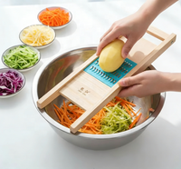 Hachoir à légumes et mandoline professionnel en bois massif avec lames en acier inoxydable pour oignon et pomme de terre, julienne moyenne 2,5 mm