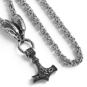 Thor Marteau collier à breloques Cadeau de Noël en acier inoxydable KingChain Loup Tête Mjolnir Marteau Collier Viking Bijoux pour hommes - Product Image 2