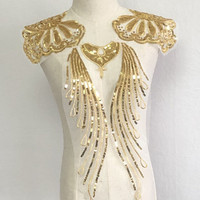 Ecowalson Vêtements Or Sequin Fleur Patch Applique Dentelle Tissu Couture Robe Broderie DIY Travail Manuel Patches