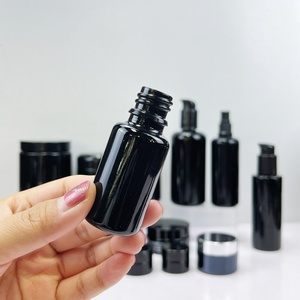 Flacon de lotion cosmétique en verre violet foncé optique de luxe de 30 ml, 50 ml, 60 ml, 100 ml avec bouchon pompe noir - Product Image 3