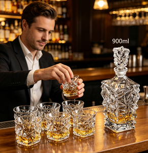 Ensemble de carafe à <span class=keywords><strong>whisky</strong></span> élégante en cristal gaufré, ensemble de verrerie à liqueur 7 pièces avec support pour logo personnalisé - Product Image 4