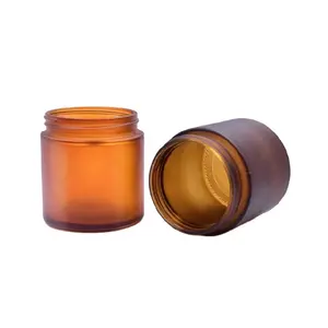Fabricant 220ml crème cosmétique ambre givré à large bouche pot en verre de fleur avec couvercle en plastique noir résistant aux enfants