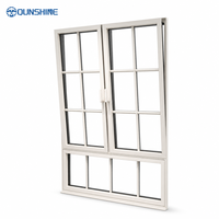 Fenêtre à battant en aluminium, oscillo-battante, avec grille décorative en barres Muntin, motif géorgien, couleur blanc crème, pour projets de villas et d'hôtels