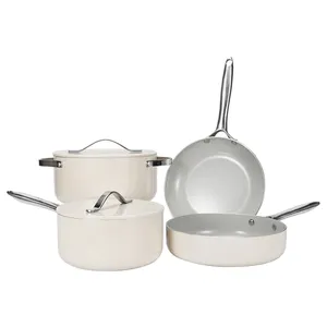 Pressed aluminum Easy Clean Non Stick Coating Ivory Effect Pan Sets Kitchenware Cookware Set