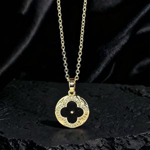 Collier pendentif en alliage plaqué or avec fleur de jade sertie, style classique, unisexe, pour usage quotidien, bijou de mode, cadeau - Product Image 4