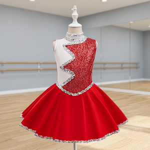 Red Children's Cheerleading Dress With Rhinestone Trim And <b>Pleated</b> <b>Skirt</b> - Product Image 4