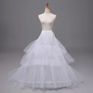 2021 White Black Long Train Petticoat For Tail Wedding Party Dresses Crinoline 2 Hoops 3 Net Underskirt