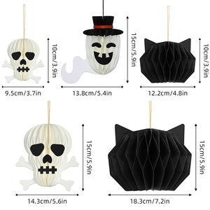 Enfeites de Halloween em Papel 3D em Forma de Colmeia, Caveira, Fantasma, Gato Preto, Dobráveis, Magnéticos, para Uso Interno/Externo, Ecológicos, em Pacote - Product Image 3