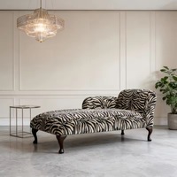 Chaise longue rétro française à imprimé zèbre, en bois massif avec pieds courbés, fauteuil inclinable en tissu, canapé de luxe pour salon et salle d'exposition, style décontracté et élégant