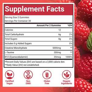 Wholesale Sugar-Free <b>Creatine</b> <b>Monohydrate</b> Gummies with L-Taurine & B12 - Vegan Organic Muscle Builder Supplement - Product Image 6