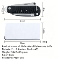 Couteau de poche multi-outils portable, manche en ABS noir, lame en acier inoxydable avec ouvre-bouteille pour la pêche