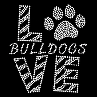 Transferts thermocollants personnalisés Bulldog et empreinte de pattes avec strass en verre Hot-Fix Design 'Letter Love' pour vêtements ou accessoires