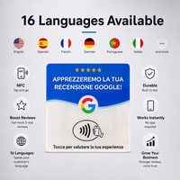 Carte de commentaires Google en italien, 16 options de langues, réinscriptible 100 000 fois, carte de table en acrylique personnalisée pour les commentaires 5 étoiles