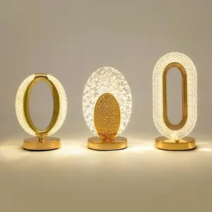 Трехцветная светодиодная настольная лампа, прикроватная лампа с сенсорным управлением, декоративная, хрустальная, креативная, перезаряжаемая, беспроводная, современная, минималистичная, с регулировкой яркости - Product Image 1