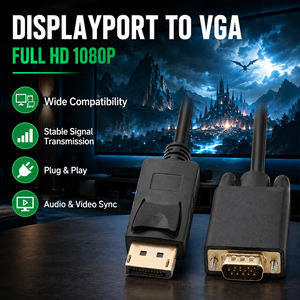 Câble adaptateur WISTAR DP vers <span class=keywords><strong>VGA</strong></span> 1,8 m pour connexion ordinateur projecteur moniteur convertisseur HD prenant en charge 1080P - Product Image 4