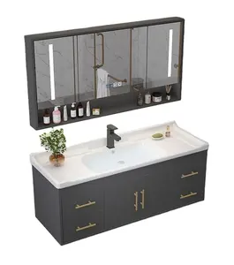 Barato Muebles de baño Gabinete Colgado en la pared Fregadero individual Espejo de maquillaje Tocador de baño