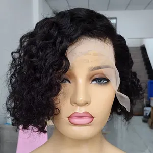 Amara best perruque short pixie curls wig human hair curly pixie cut short lace frontal 13x4 wig with baby hair in qingdao stock