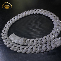 Collier Moissanite Iced Out, passe le test du diamant, style Hip Hop, 20mm, trois rangs, chaîne cubaine en Moissanite VVS