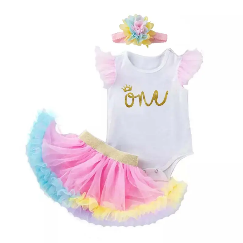 Werbe geschenk Baby Mein erster Geburtstag Neues Baby Tutu Kleidung Sommer Baby Girl Outfit Rüschen DGHB-018