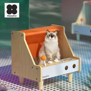 MewooFun özel oyun konsolu şekli lüks kedi yatak ahşap kedi yatak evi kedi tırmalama kurulu