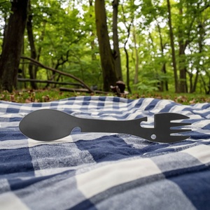 Set di posate da campeggio multiuso GIS CT-8034 in acciaio inossidabile nero lucido opaco, include cucchiaio e forchetta - Product Image 1