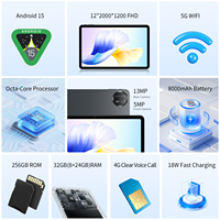 Tablette Android 15 de 12 pouces, 8 Go 256 Go, appels téléphoniques 4G LTE, Wi-Fi, Widevine L1, batterie 8000 mAh, écran FHD pour les affaires et le divertissement