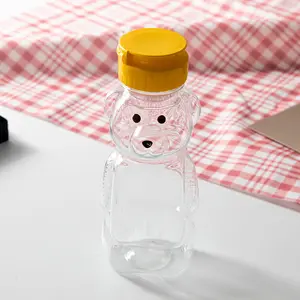 Özel Logo boş plastik PET ayı şekli suyu içecek çay içme suyu şişesi ile alüminyum kapak