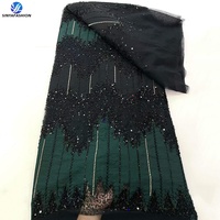 Tissu en dentelle de tulle français brodé de perles et de sequins Sinya de luxe pour mariage, haute qualité, 5 yards, dentelle nuptiale perlée