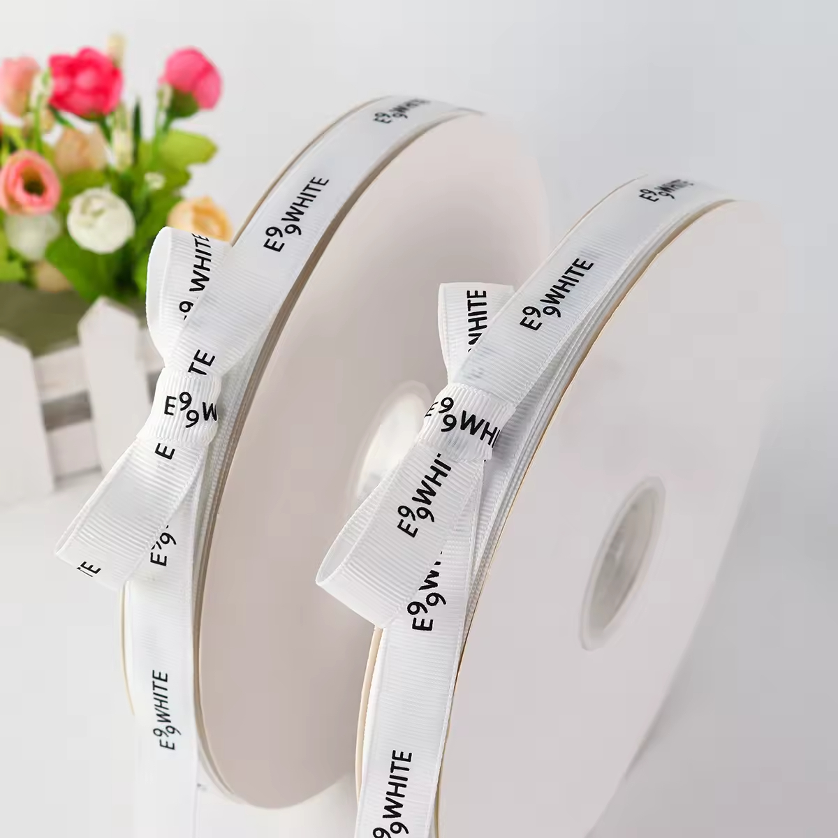 Customized Polyester Satin Colors Ribbon with Floral Style Logo Printed for Christmas Gift Packing Boxes Birthday Decorations